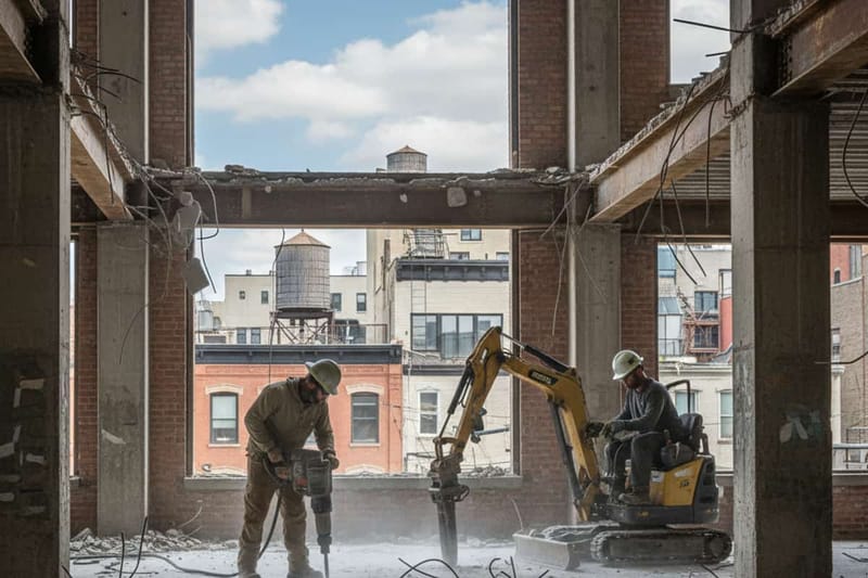 Selective demolition on site.