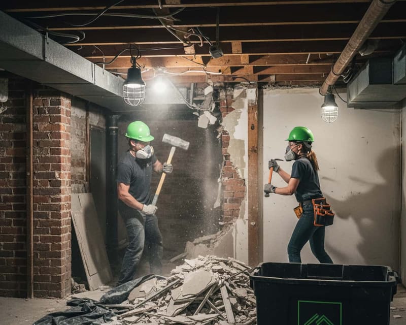 Basement demolition under way on a New York job.