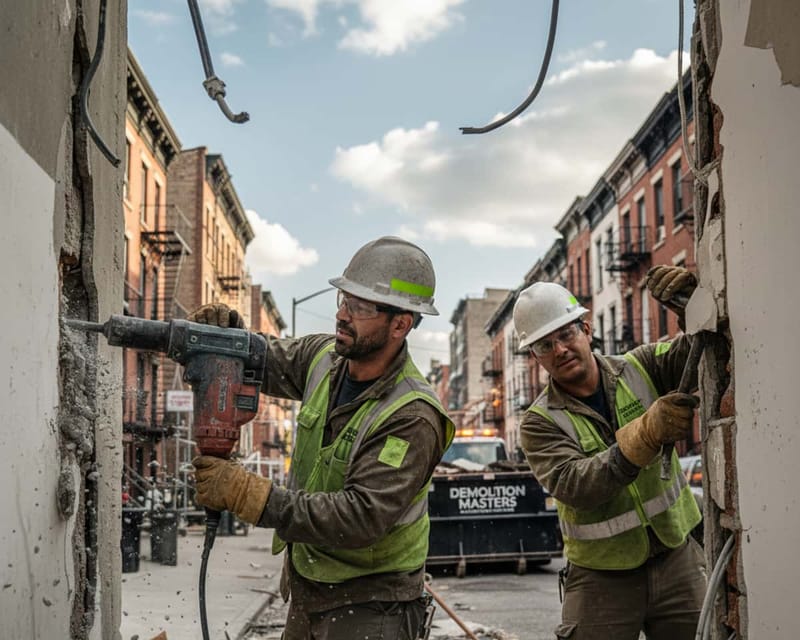Emergency demolition under way on a New York job.