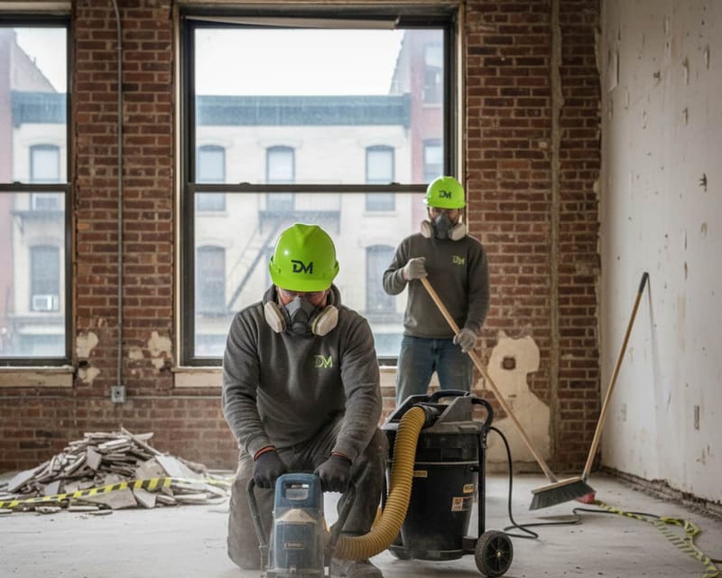 Flooring demolition under way on a New York job.