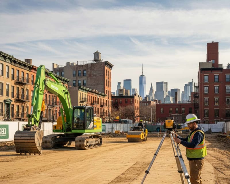 Site clearing and land grading under way on a New York job.